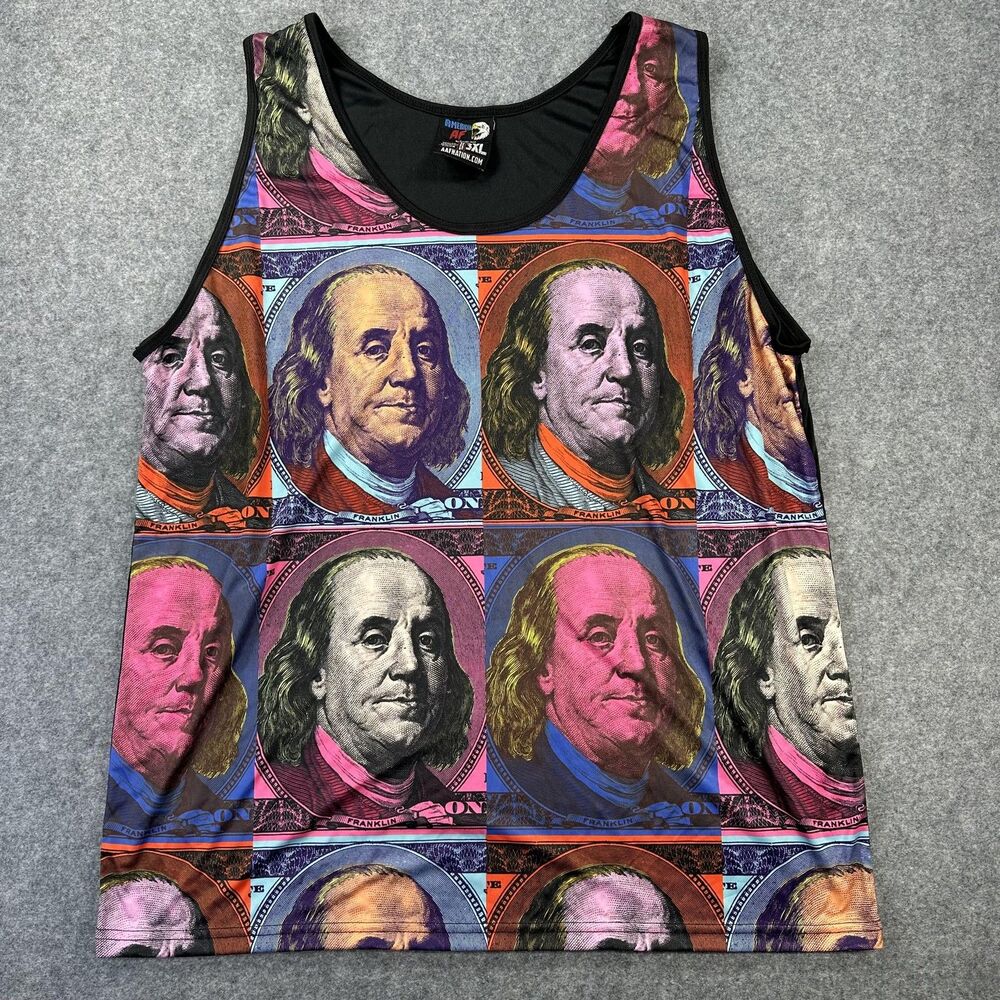 American AF Shirt Mens 3XL Multicolor Benjamin Franklin Money Graphic Tank USA